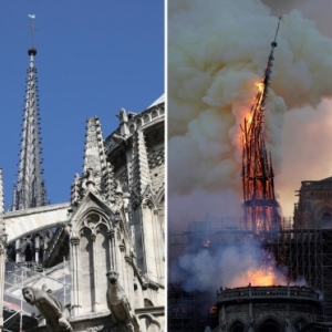 Notre-Dame de Paris. Chute de la flèche.