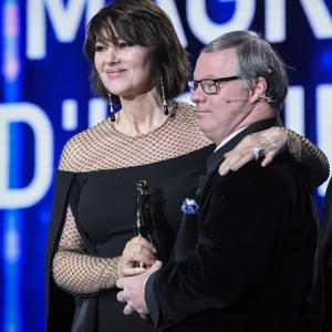 Monica Belluci, Magritte d honneur, et Pascal Duquenne, President de la 10e Ceremonie des "Magritte du Cinema" 