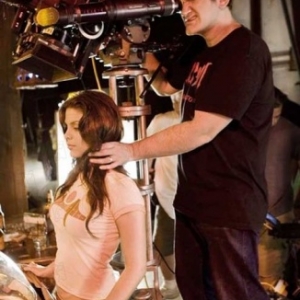 Quentin Tarantino et l actrice Vanessa Ferlito (tournage de "Grindhouse") (c) D.R.