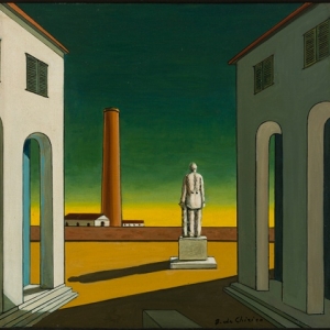 "Place d Italie, avec Statue" (Giorgio de Chirico/1965-1970/40x 41,50 cm) (c) "SABAM Belgium 2019"