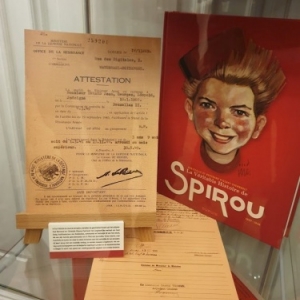 Vitrine avec "La veritable Histoire de Spirou" (c) "Dupuis"