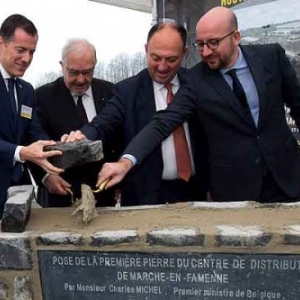 Charles Michel pose la 1ere pierre du nouveau centre de distribution Lidl de Marche-en-Famenne