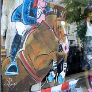 Jumping, international, peinture sur vitrine, Paris, Jean-Marie Lesage