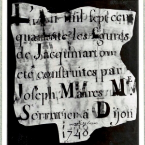 Document trouvé dans la tête du Jacquemart lors de sa restauration en 1938 ( Bibliothèque municipale de Dijon )