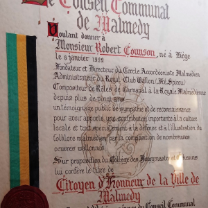 Robert Counson, citoyen d'honneur de la ville de Malmedy