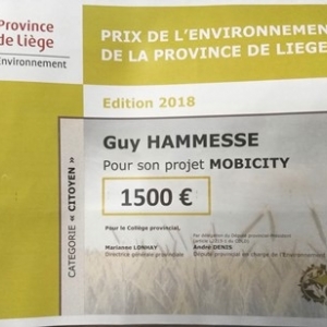 Prix de l’Environnement de la Province de Liège en catégorie «  Citoyens » pour son projet « MobiCity.Mob.el.Car 