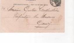 1904. Destinataire Gouvy. Cachet de la poste: Houffalize. Remarquer: timbre a 1 c.: ne pas distribuer le dimanche. Rien au recto.