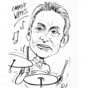 Charlie Watts , une caricature réalisée par Jean-Marie Lesage