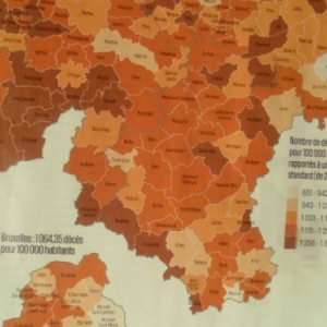 Carte du nombre de deces (rapportes a la population standard). Pardon, meilleure image demain.