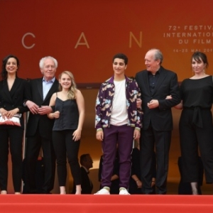 "Le Jeune Ahmed" (Jean-Pierre et Luc Dardenne) : Sur scene, L equipe du film,a Cannes (c) "AFP"