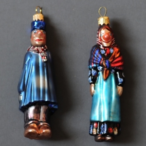 Boules de Noel polonaises, aux effigiges de "Tchantches" et "Nanesse", les Marionnettes liegeoises