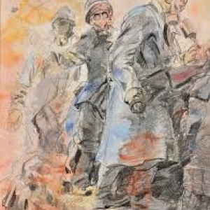 "Lanceurs de Grenade" (1914/pierre noire et aquarelle sur papier/60 x 46 cm/collection privee