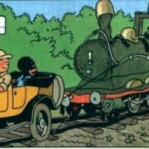 "Tintin au Congo" : Une "Ford T" de tinte vive, couleur girafe/2eme case/p. 21/version en couleurs (c) Herge-Moulinsart 2019