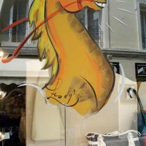 Jumping, international, peinture sur vitrine, Paris, Jean-Marie Lesage