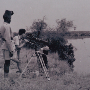 1956, Marcel Thonnon au Congo filme les hippos, camera Arriflex 16 mm, télé 300mm sur les bords de la Semliki