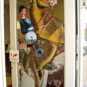 Jumping, international, peinture sur vitrine, Paris, Jean-Marie Lesage