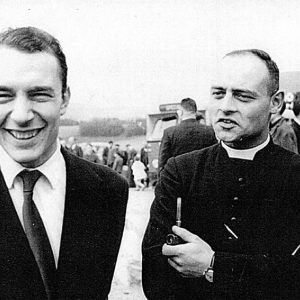1962, inauguration de l’ouverture de la Grotte de Hotton au public. De gauche à droite - Bernard Magos et Jacques Stas. Ph – Edouard Van Leeuw.
