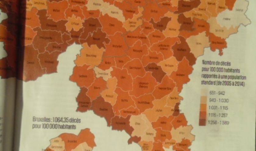 Carte du nombre de deces (rapportes a la population standard). Pardon, meilleure image demain.