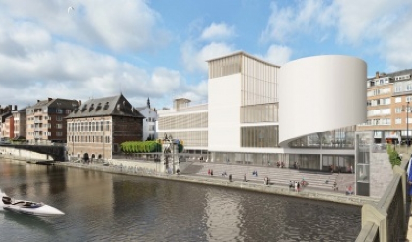 En bord de Sambre, la "Maison de la Culture", son restaurant se situant à hauteur des arbres (c) Province de Namur